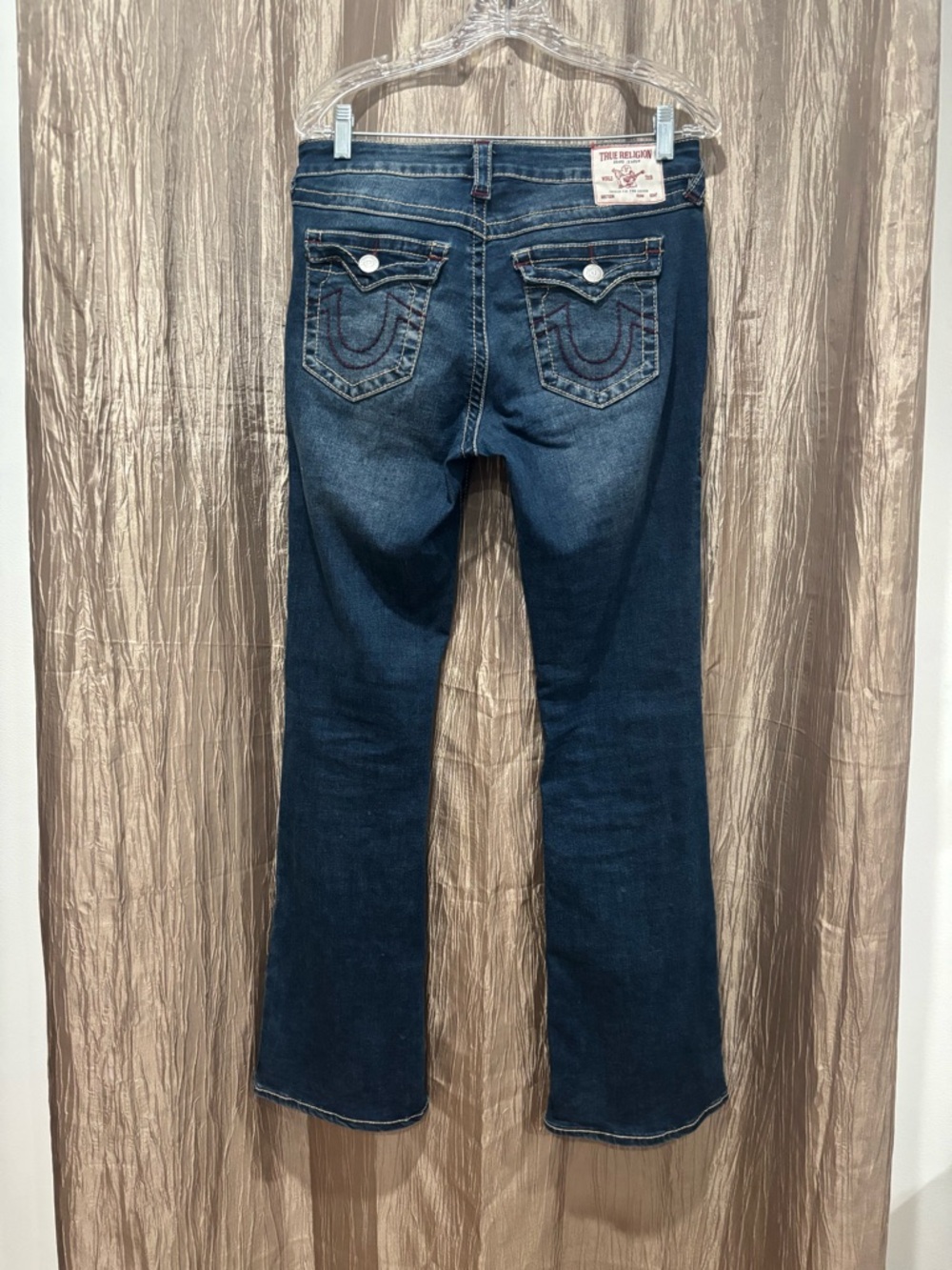 True Religion Blue Jeans Sz 29 Becca mid rise Boot with Red Embroidery - Picture 3 of 5